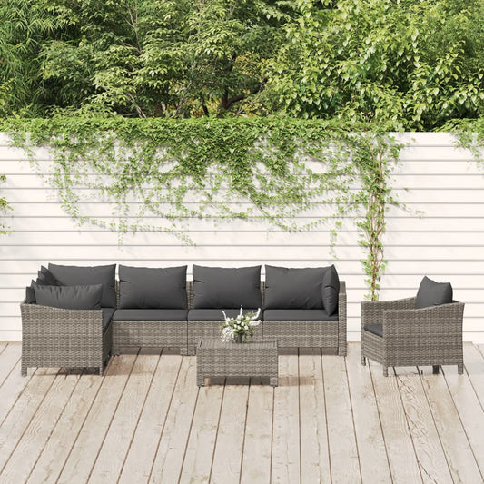 Loungesæt Til Haven 8 Dele Med Hynder Polyrattan Grå