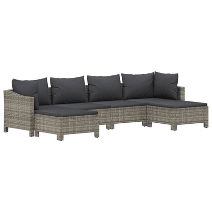 Loungesæt til Haven 6 Dele med Hynder Polyrattan Grå - billede 3