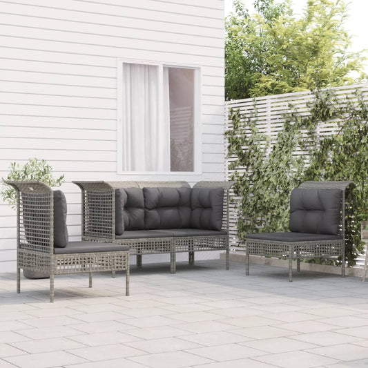 Loungesæt Til Haven 4 Dele Med Hynder Polyrattan Grå