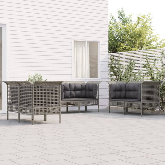 Loungesæt Til Haven 6 Dele Med Hynder Polyrattan Grå