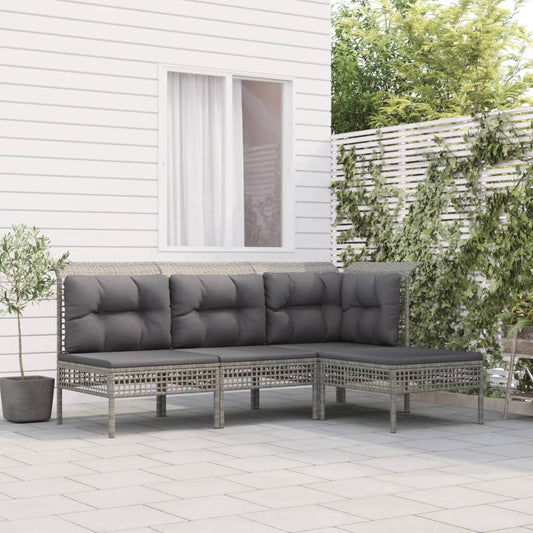 Loungesæt Til Haven 4 Dele Med Hynder Polyrattan Grå