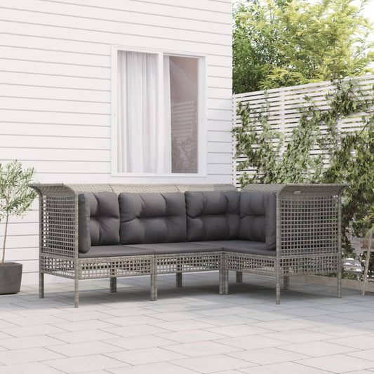 Loungesæt Til Haven 4 Dele Med Hynder Polyrattan Grå
