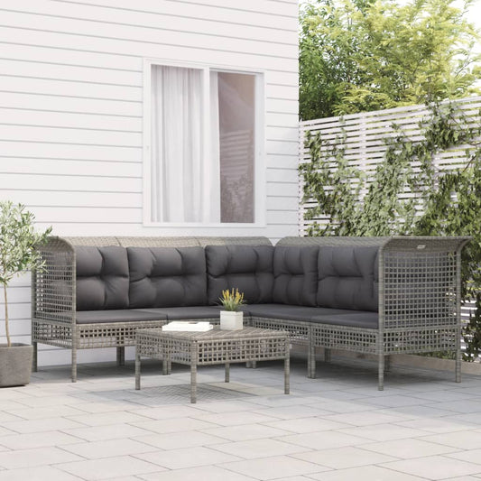 Loungesæt Til Haven 6 Dele Med Hynder Polyrattan Grå