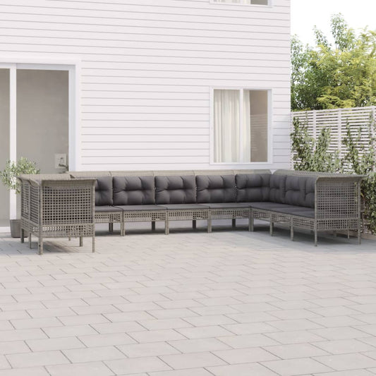 Loungesæt Til Haven 10 Dele Med Hynder Polyrattan Grå