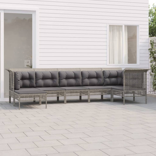 Loungesæt Til Haven 7 Dele Med Hynder Polyrattan Grå