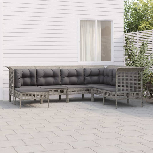 Loungesæt Til Haven 7 Dele Med Hynder Polyrattan Grå
