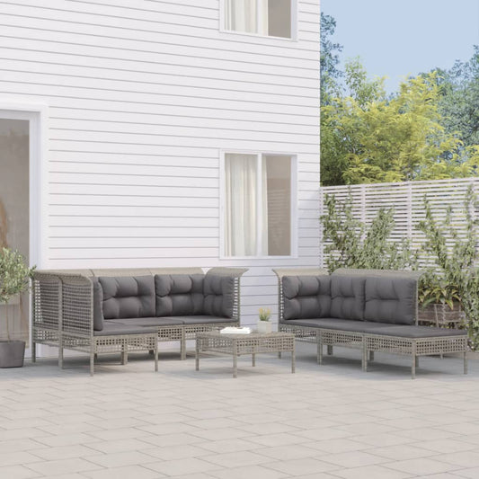 Loungesæt Til Haven 10 Dele Med Hynder Polyrattan Grå