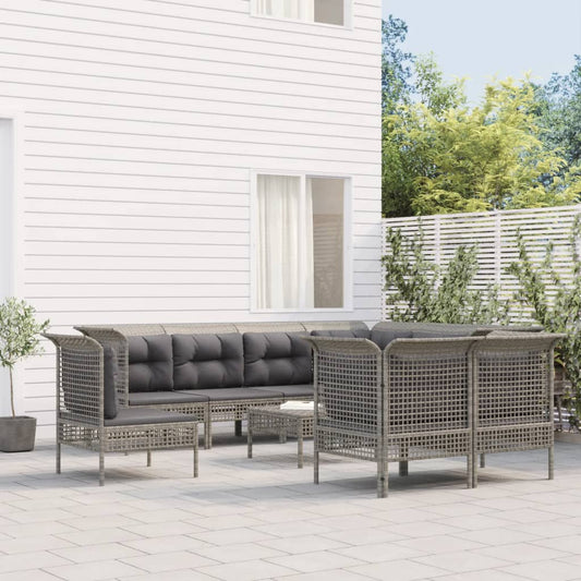 Loungesæt Til Haven 9 Dele Med Hynder Polyrattan Grå