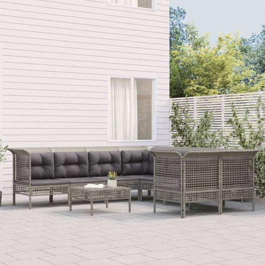 Loungesæt Til Haven 8 Dele Med Hynder Polyrattan Grå