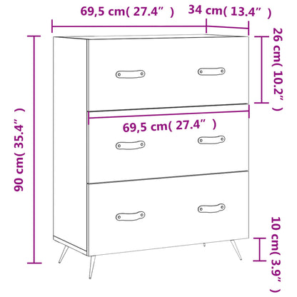 Kommode 69,5x34x90 Cm Konstrueret Træ - Billede 12