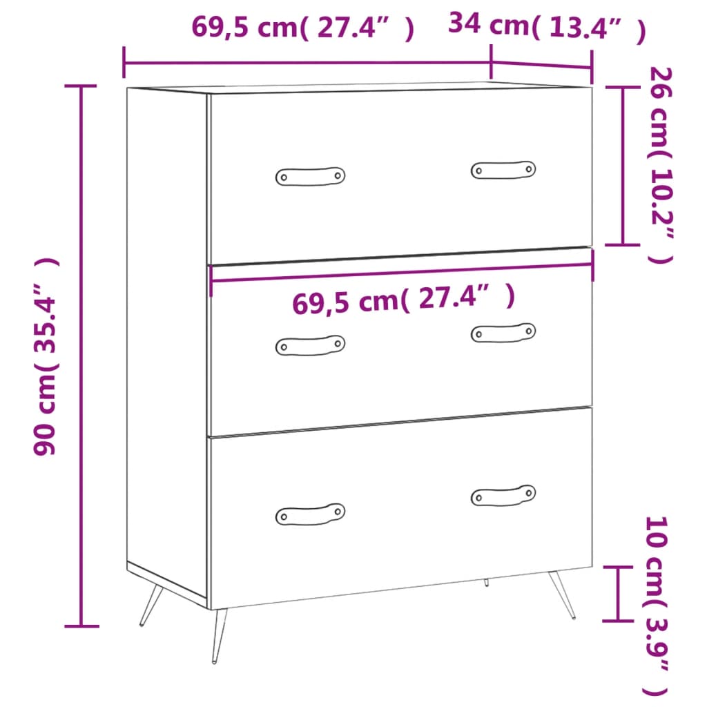 Kommode 69,5x34x90 Cm Konstrueret Træ - Billede 12