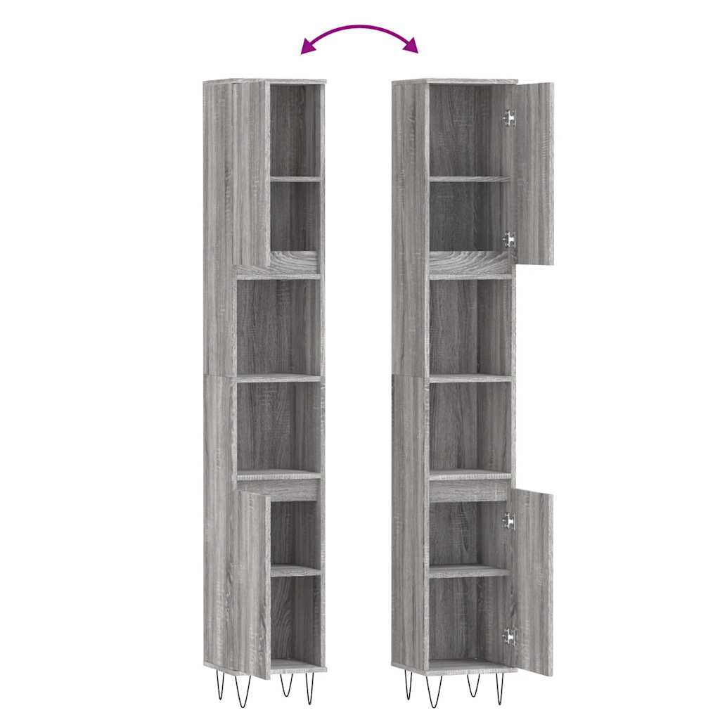 Badeværelsesskab 30x30x190 Cm Konstrueret Træ - Billede 9
