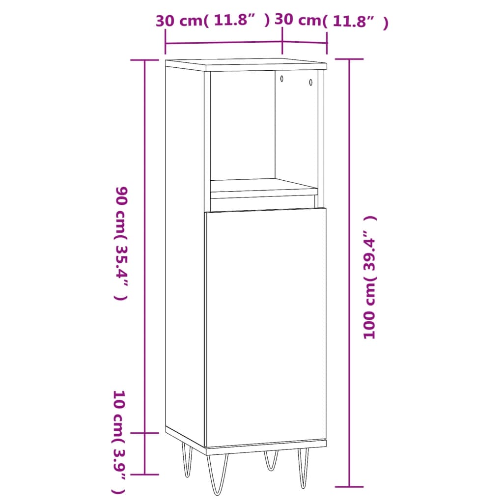 Badeværelsesskab 30x30x100 Cm Konstrueret Træ - Billede 12