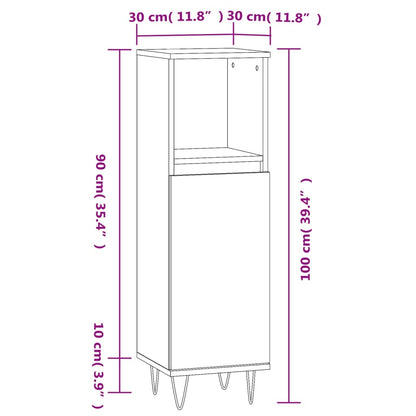 Badeværelsesskab 30x30x100 Cm Konstrueret Træ Egetræ - Billede 12