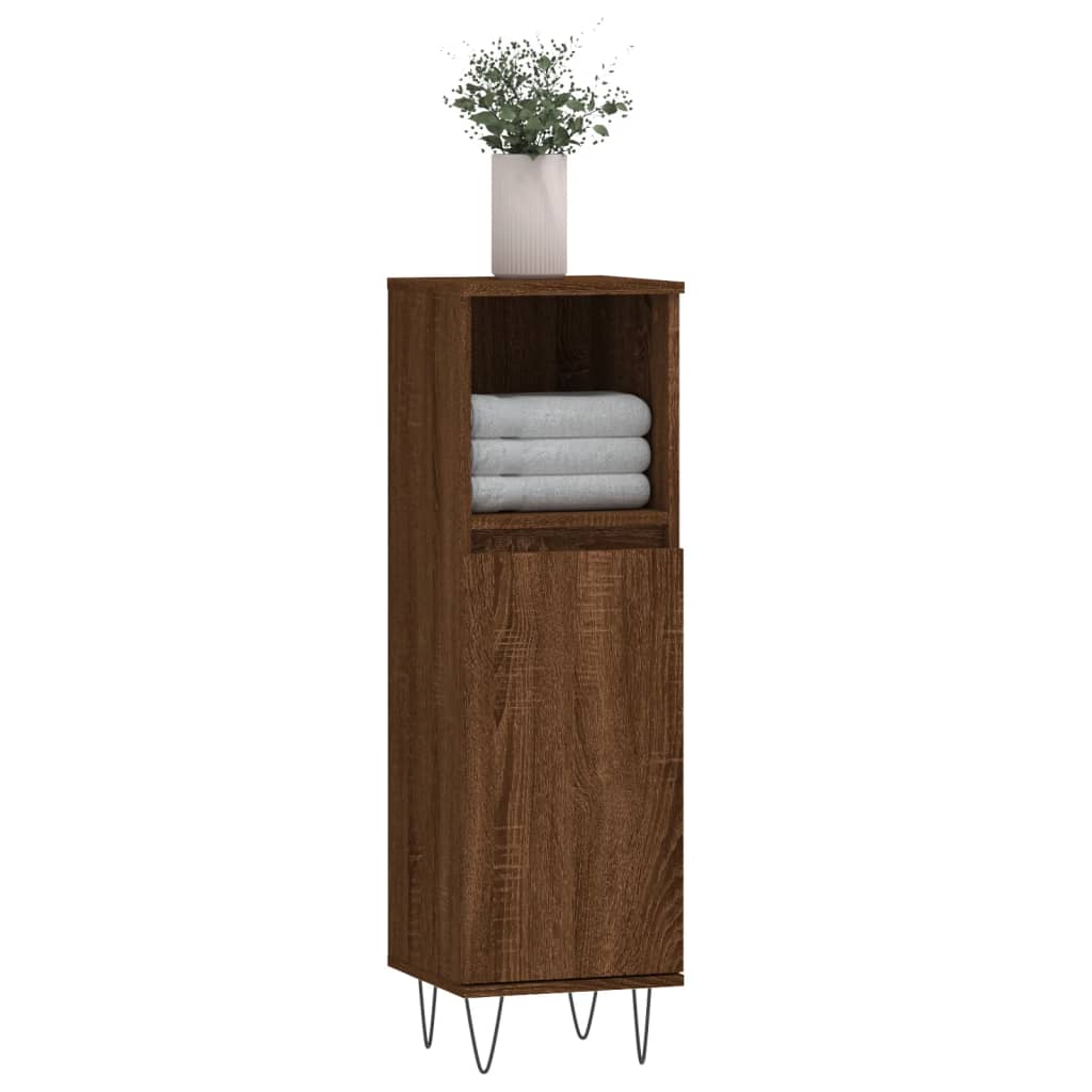 Badeværelsesskab 30x30x100 Cm Konstrueret Træ Egetræ - Billede 3