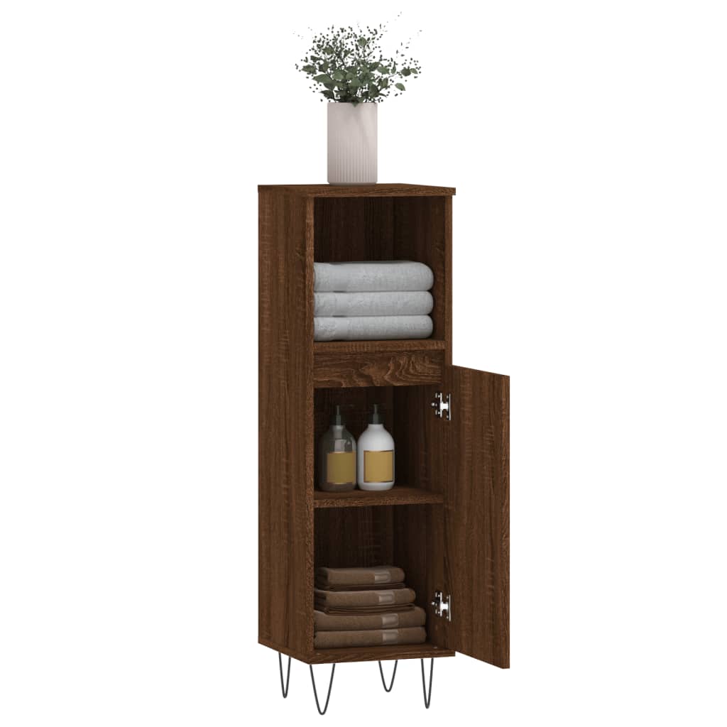 Badeværelsesskab 30x30x100 Cm Konstrueret Træ Egetræ - Billede 4