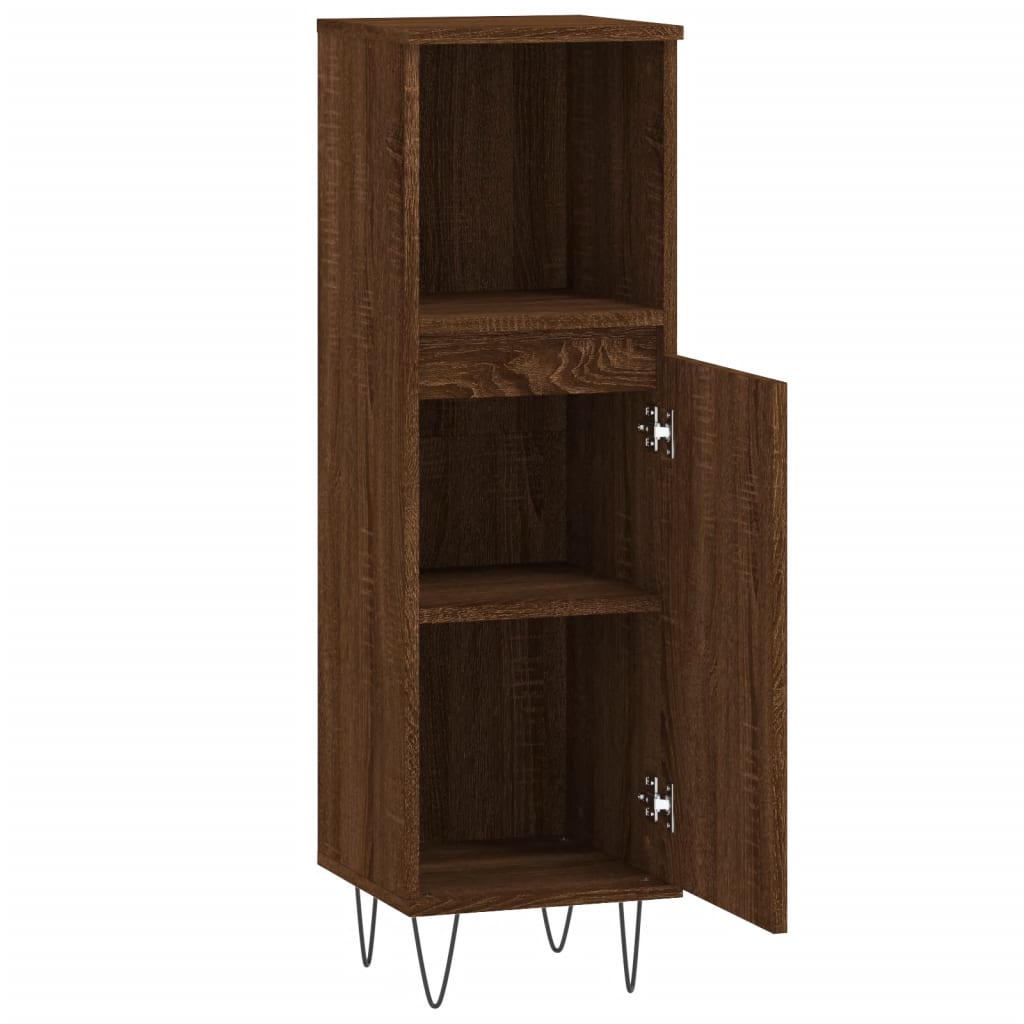Badeværelsesskab 30x30x100 Cm Konstrueret Træ Egetræ - Billede 6