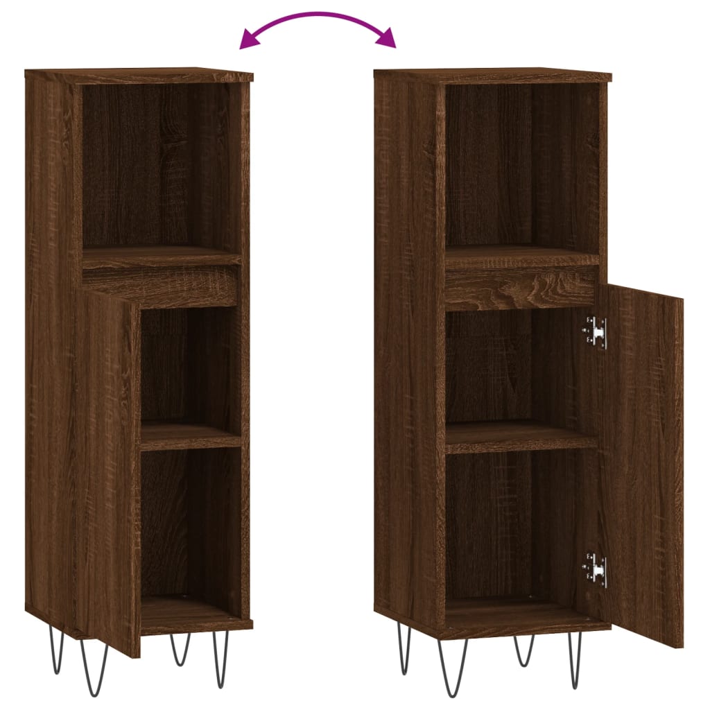Badeværelsesskab 30x30x100 Cm Konstrueret Træ Egetræ - Billede 9