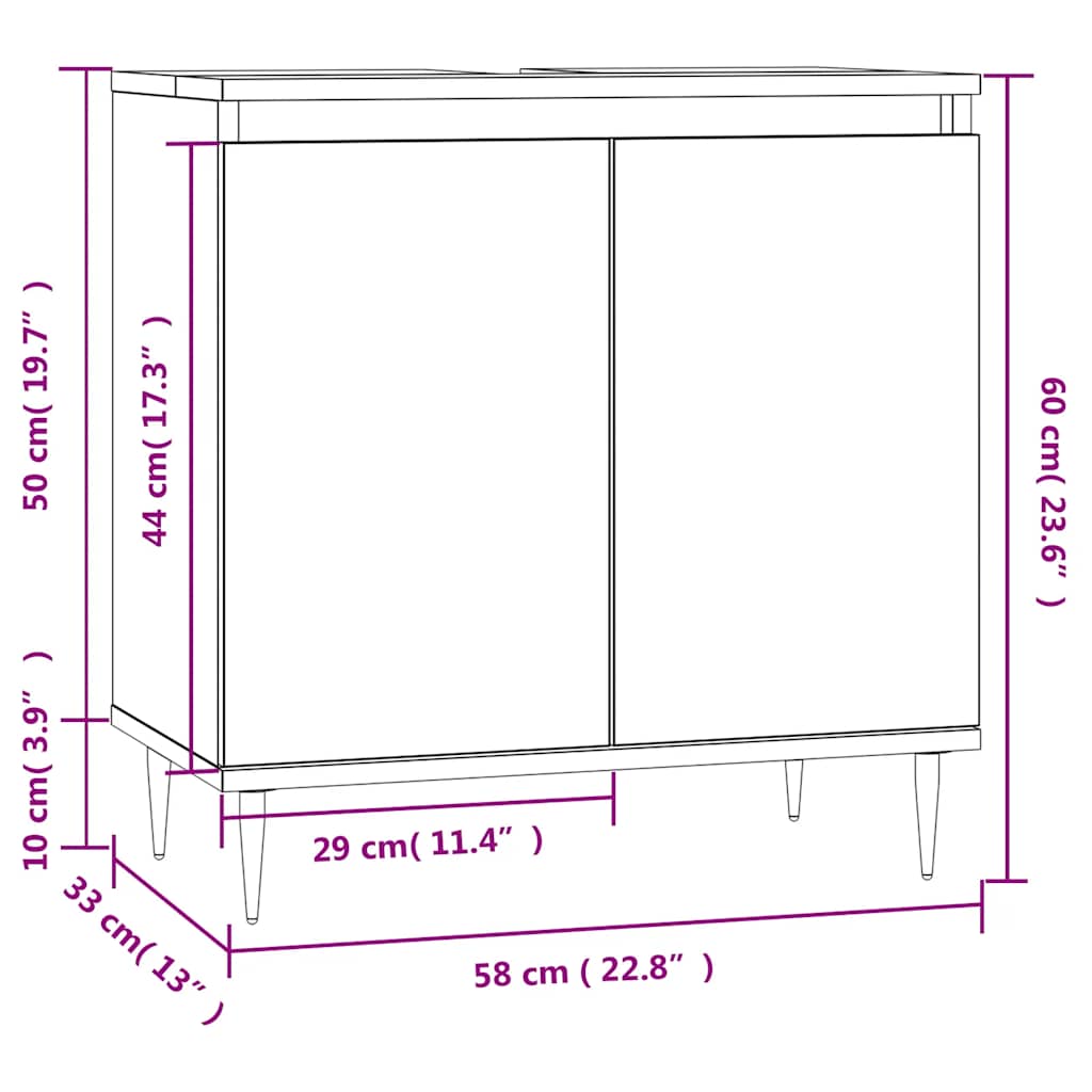 Badeværelsesskab 58x33x60 Cm Konstrueret Træ - Billede 11