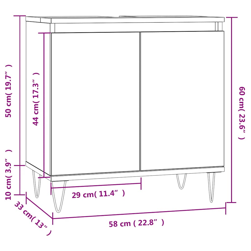 Badeværelsesskab 58x33x60 Cm Konstrueret Træ - Billede 11