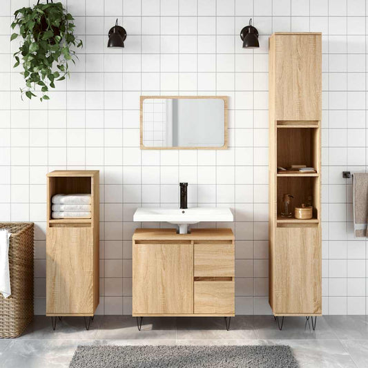 Badeværelsesskab 65X33X60 Cm Konstrueret Træ Sonoma-Eg Hvid