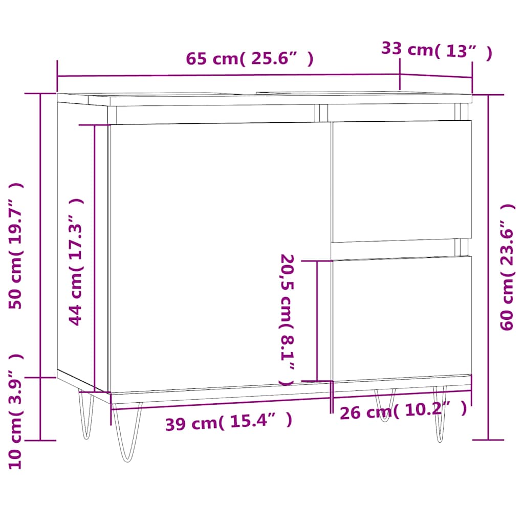 Badeværelsesskab 65x33x60 Cm Konstrueret Træ - Billede 12