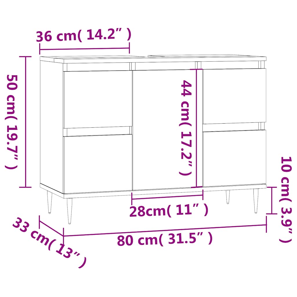 Badeværelsesskab 80x33x60 Cm Konstrueret Træ - Billede 12
