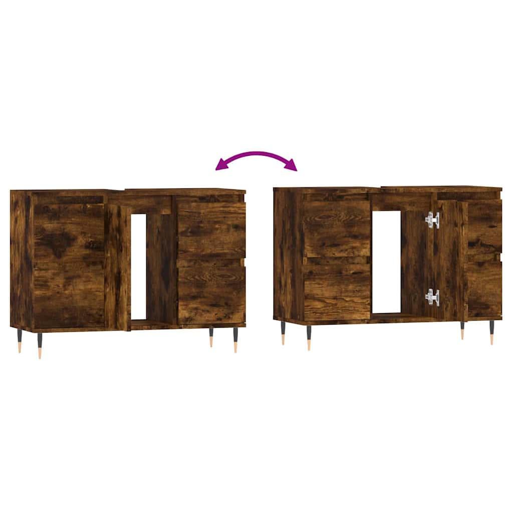 Badeværelsesskab 80x33x60 Cm Konstrueret Træ - Billede 9