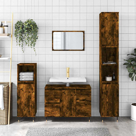 Badeværelsesskab 80X33X60 Cm Konstrueret Træ Etræsfarve