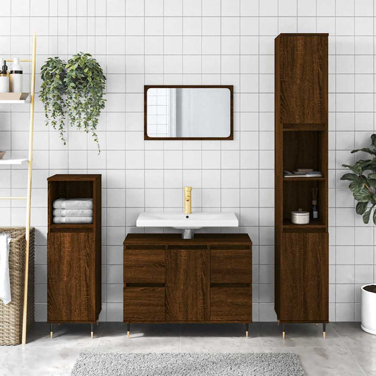 Badeværelsesskab 80X33X60 Cm Konstrueret Træ Etræsfarve