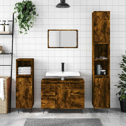 Badeværelsesskab 80X33X60 Cm Konstrueret Træ Etræsfarve