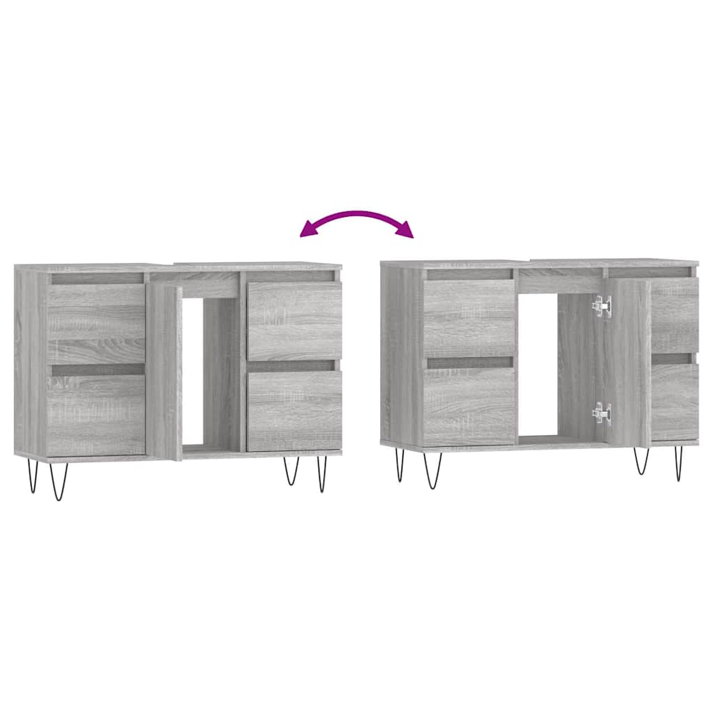 Badeværelsesskab 80x33x60 Cm Konstrueret Træ - Billede 9
