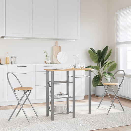 Barsæt 3 Dele Konstrueret Træ Og Jern Grå Og Brun