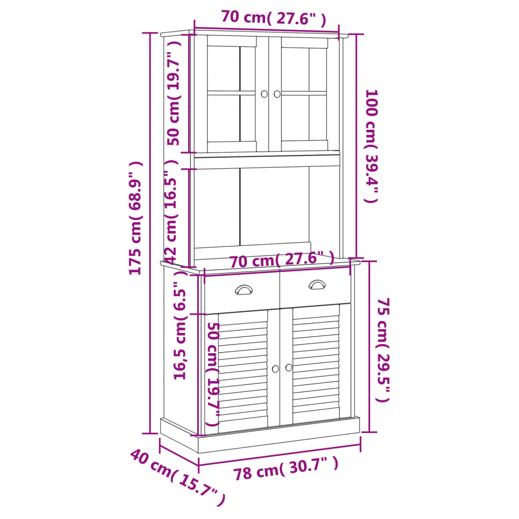Skænk Vigo 78X40X175 Cm Massivt Fyrretræ