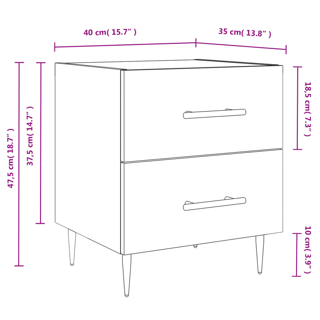 Sengebord 40x35x47,5 Cm Konstrueret Træ - Billede 12