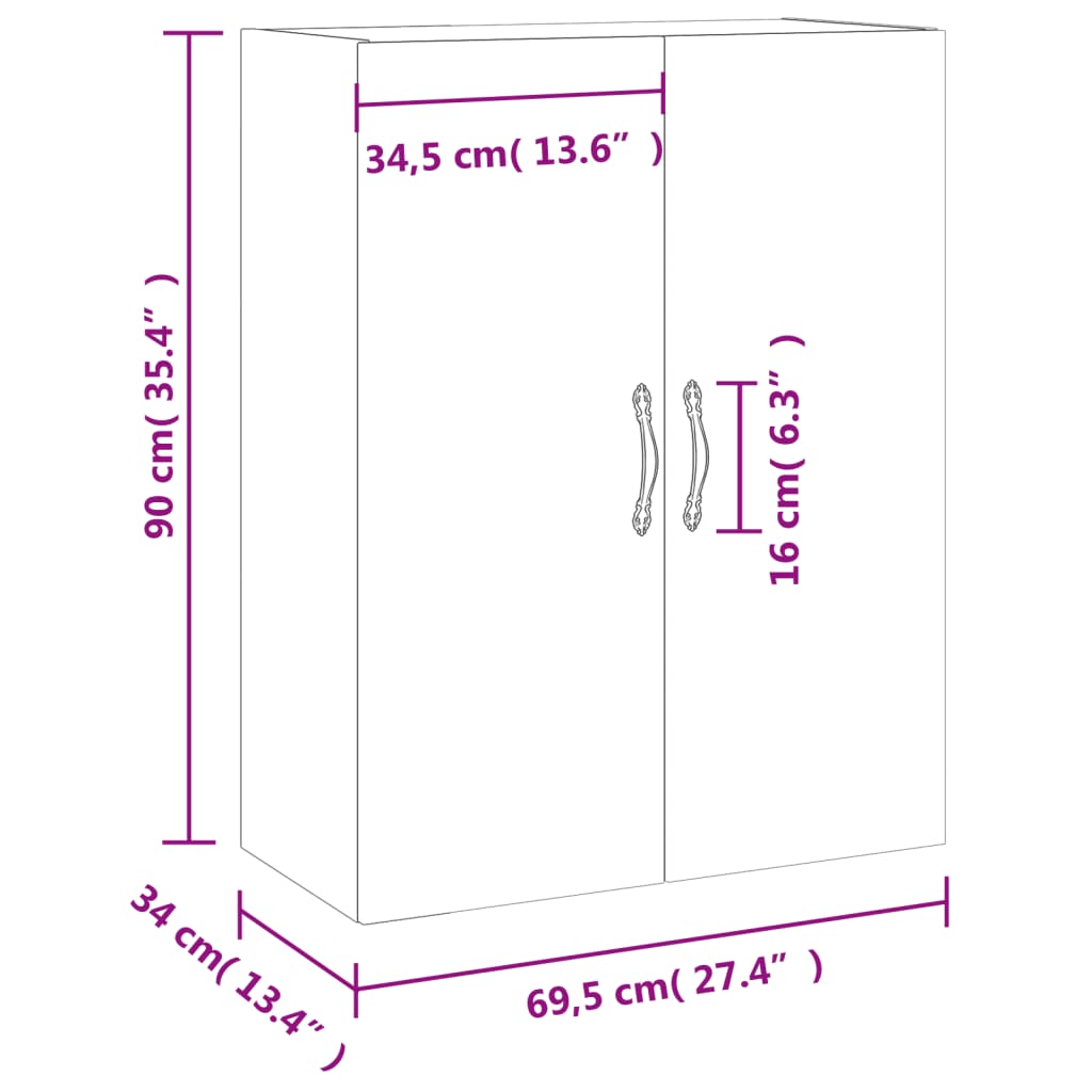Væghængt Skab 69,5x34x90 Cm Konstrueret Træ - Billede 13