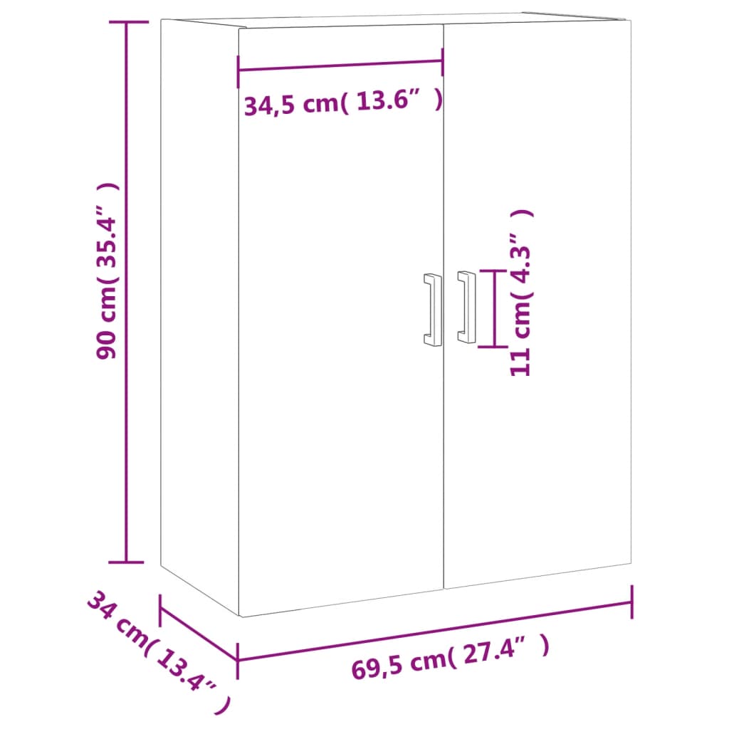 Væghængt Skab 69,5x34x90 Cm Konstrueret Træ - Billede 13