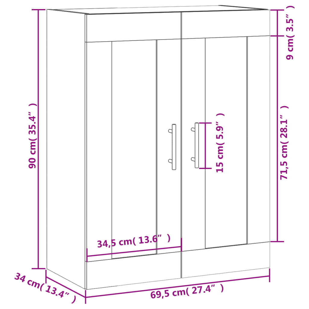 Vægskab 69,5x34x90 Cm Konstrueret Træ - Billede 13