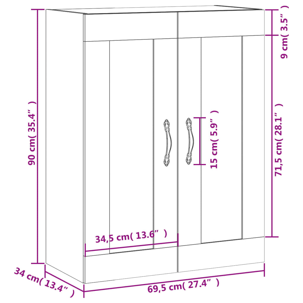 Vægskab 69,5x34x90 Cm Konstrueret Træ - Billede 13