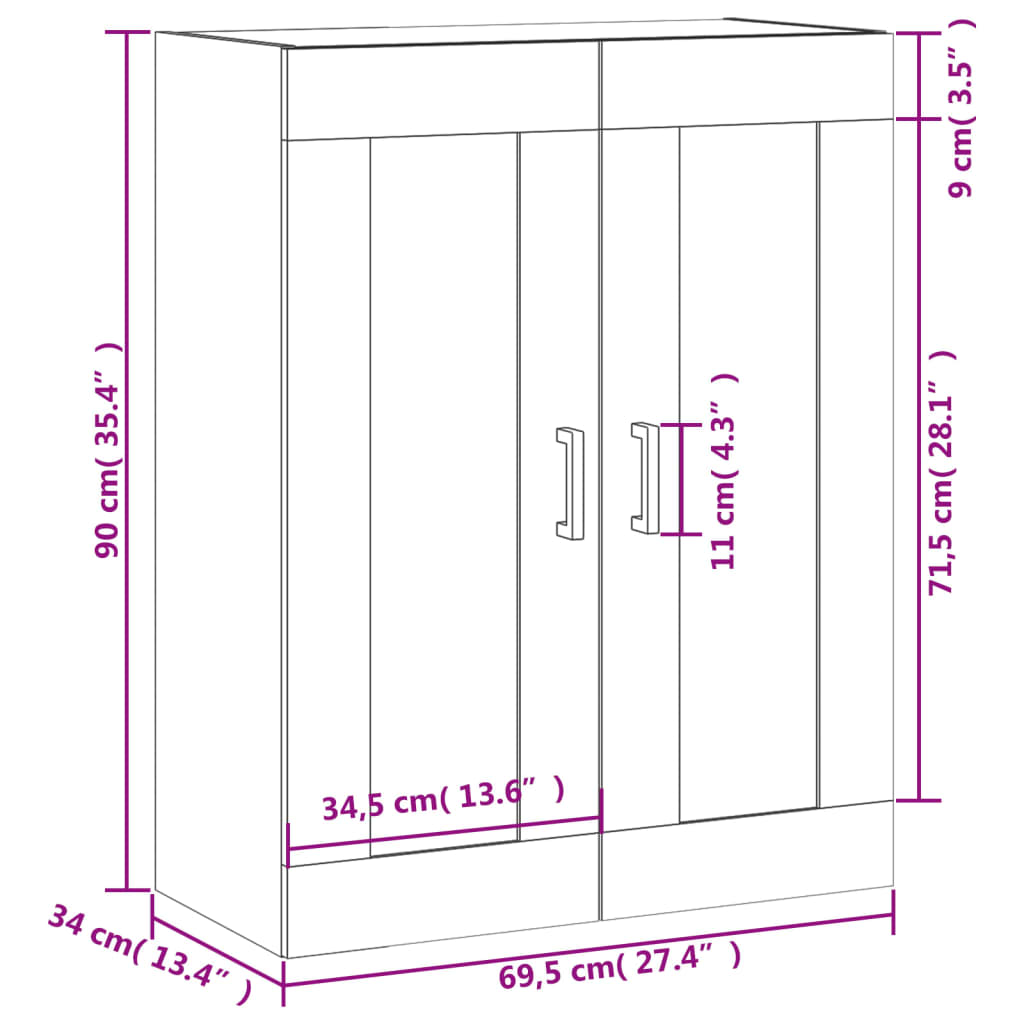 Vægskab 69,5x34x90 Cm Konstrueret Træ - Billede 13