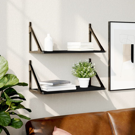 Væghylder 2 Stk. 60X25X25,5 Cm Konstrueret Træ Sort