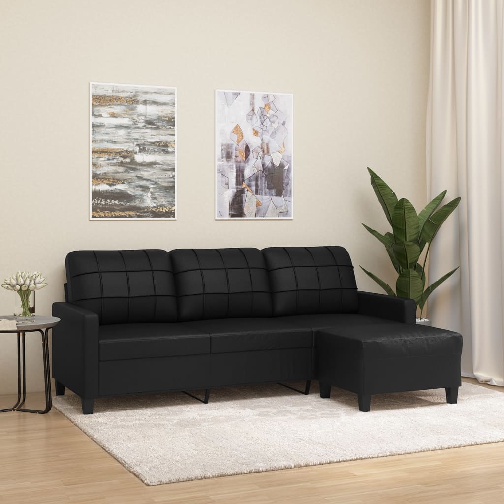 3-personers Sofa med Fodskammel 180 Cm Kunstlæder - hovedbillede