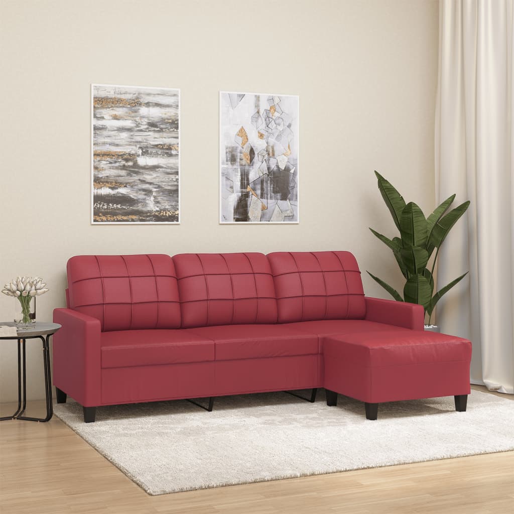 3-personers Sofa med Fodskammel 180 Cm Kunstlæder