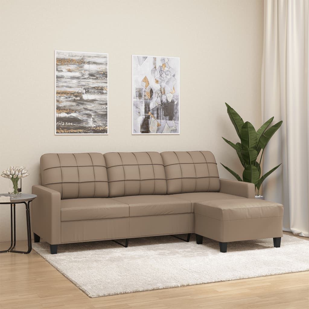 3-personers Sofa med Fodskammel 180 Cm Kunstlæder