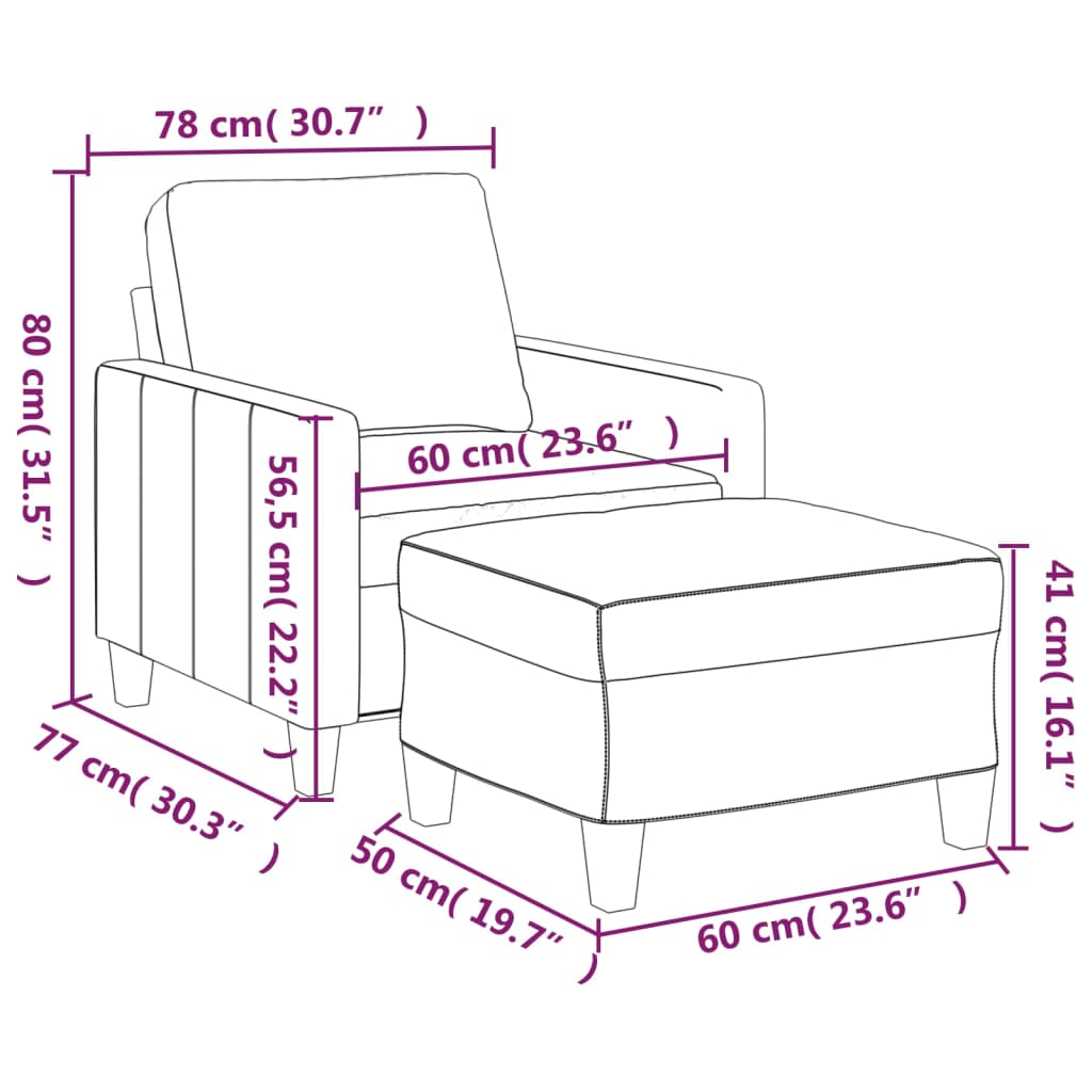 Sofastol med Fodskammel 60 Cm Kunstlæder - billede 7
