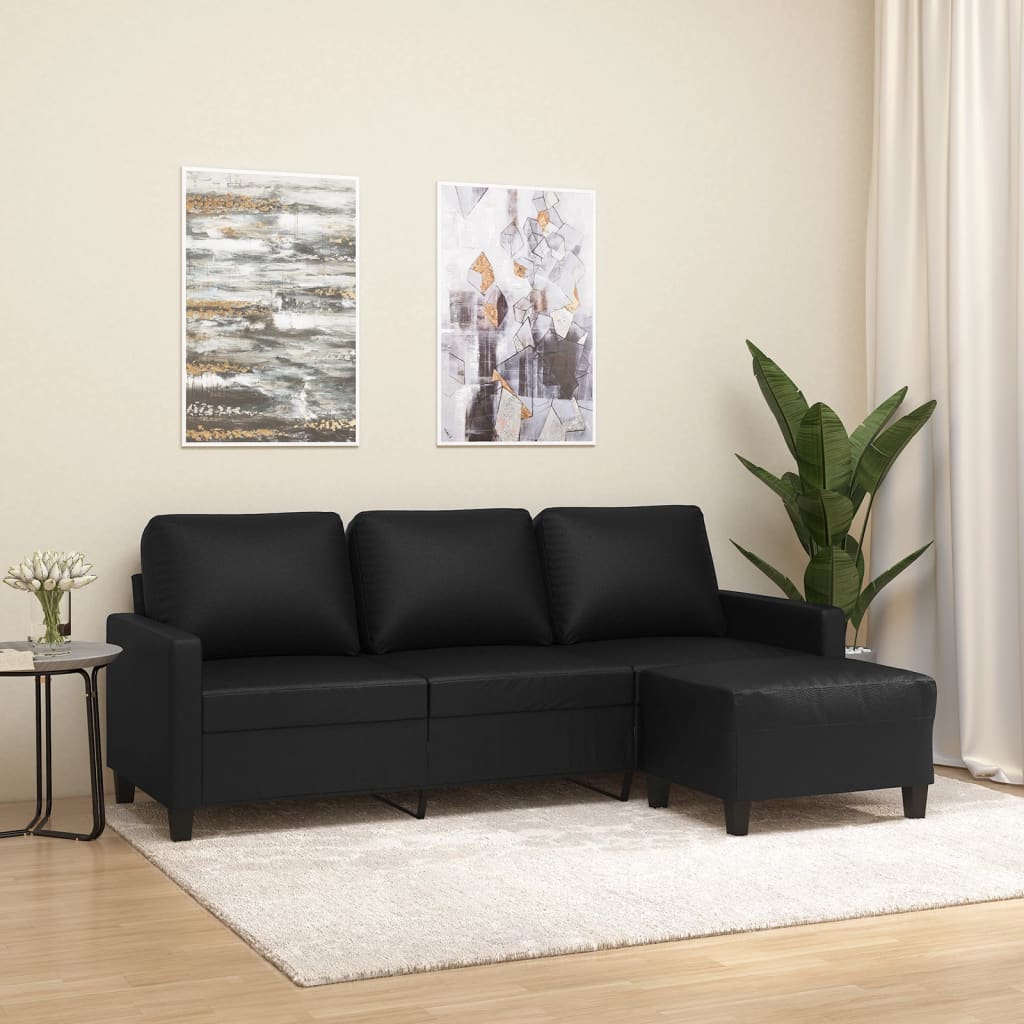 3-personers Sofa med Fodskammel 180 Cm Kunstlæder - hovedbillede