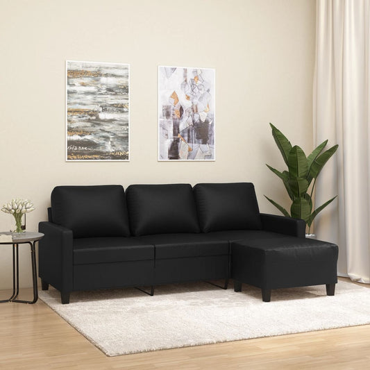 3-personers Sofa med Fodskammel 180 Cm Kunstlæder - hovedbillede