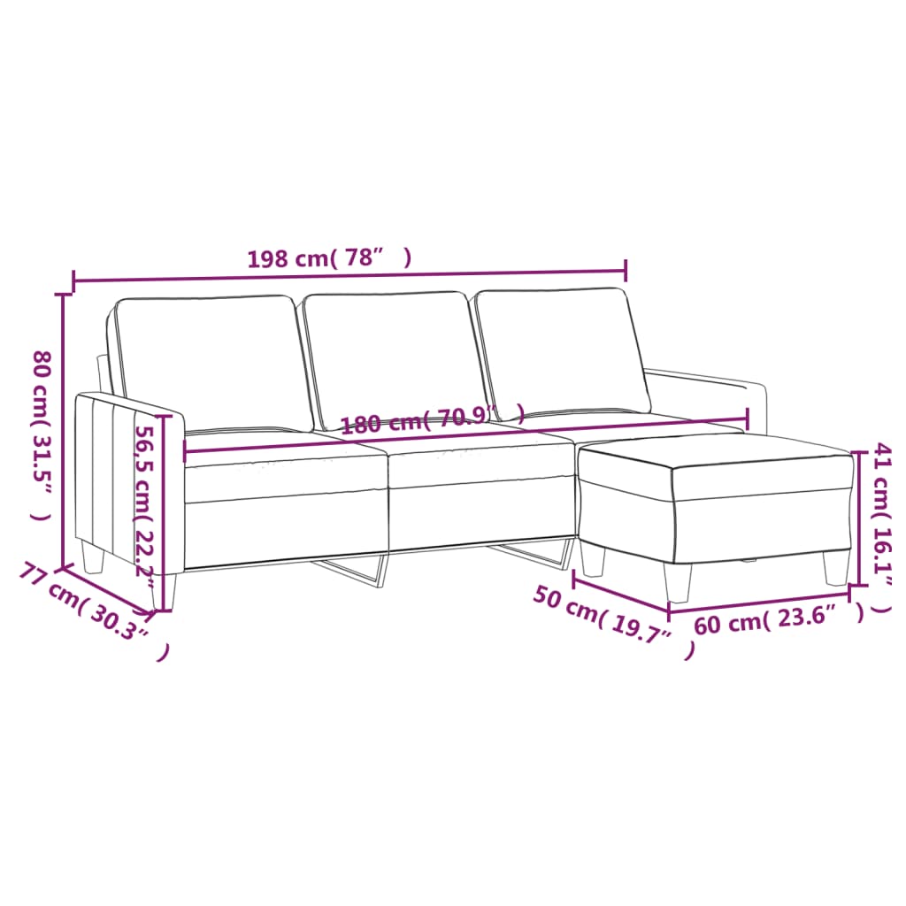 3-Personers Sofa Med Fodskammel 180 Cm Stof
