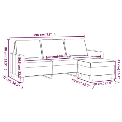 3-Personers Sofa Med Fodskammel 180 Cm Stof