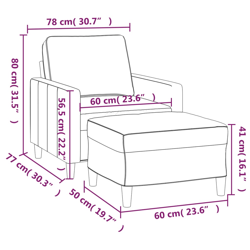Sofastol Med Fodskammel 60 Cm Velour